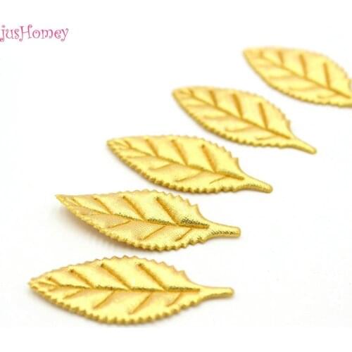 200PCS Metallic Gold Soft Fabric Tree Leaf Appliques Single-sided Embossed Laurel Leaves for Home Garlands,Wreath, Party Decor
