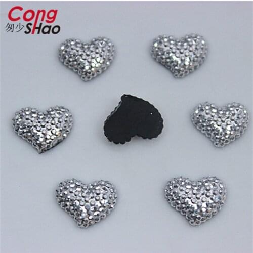 Cong Shao 200Pcs 11*13mm Resin Rhinestone Stones Flatback Heart Cabochon Beads costume Button Accessories cs115B