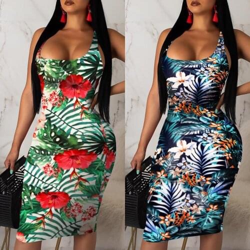 2019 New Womens Bandage Bodycon Dress Sleeveless Backless Floral Top Evening Party Club Midi Dress Summer Dress