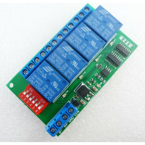 CE040 4 Channel DC 12V RS485 Relay Module Modbus RTU & AT Command Remote Control Switch for PLC PTZ Camera Security Monitoring