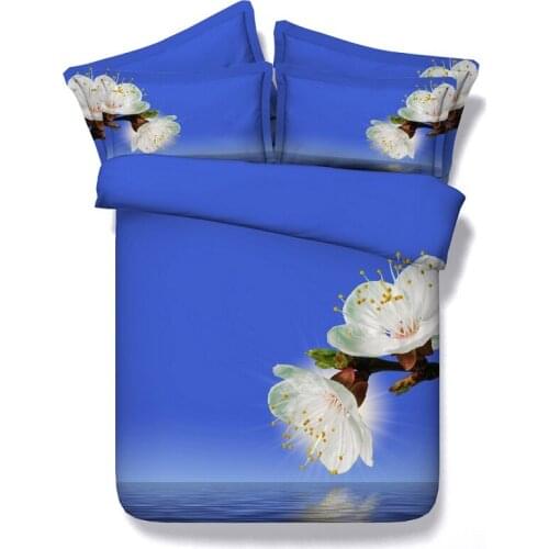 4PCS/Set/Lot Blue Floral duvet set 3D Flower bedding set bedspread bed in a bag sheet designer bedset California King queen size