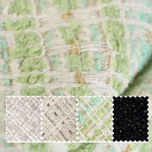 4 Patterns! White Green Black Knitted Tweed Polyester Fabric for Autumn and Winter Clothes Jacket E1370