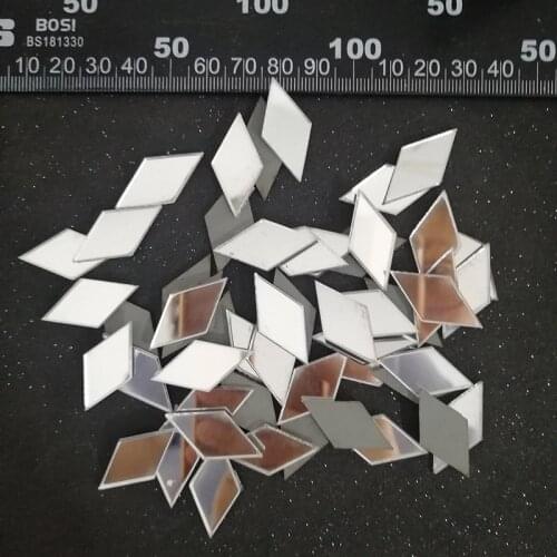 50pcs Acrylic Mirror Glass Diamond Rhombus Lozenge Shape Mosaic Tiles, Home Decoration Crafts DIY Accessory Mirror Silver