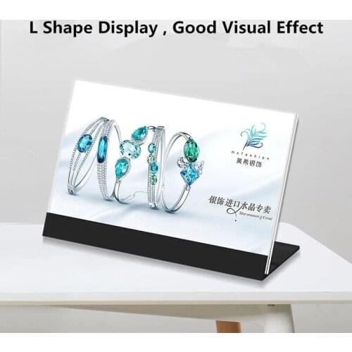 83x65mm L Shape Acrylic Sign Holder Aluminum Base Acrylic Picture Frame Table Price Label Paper Holder Stand