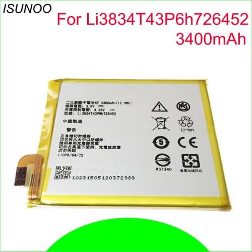 ISUNOO 10pcs/lot 3.8V 3400mAh Li3834T43P6h726452 Battery For MTS Smart Run 4G For ZTE Blade V2 Lite A450 Battery