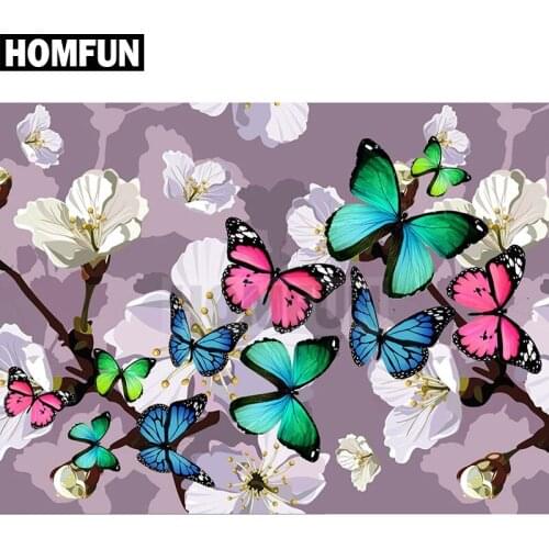 HOMFUN Full Square/Round Drill 5D DIY Diamond Painting "butterfly" 3D Embroidery Cross Stitch 5D Decor Gift A00398