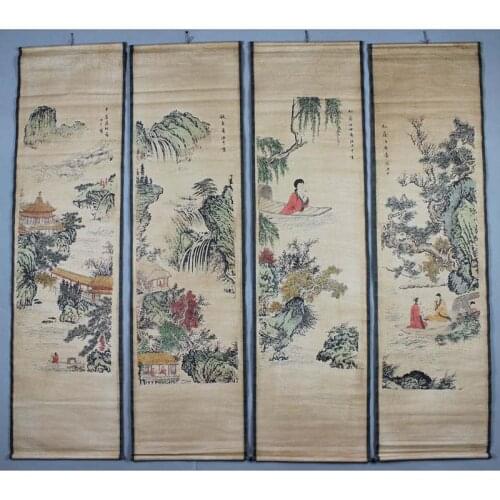 Antique calligraphy and painting the living room of mural four screen Landscape painting