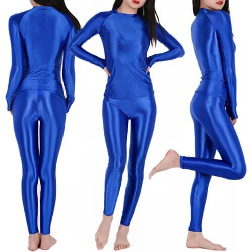 Metelam 2 Pieces Top + Pant Oily Shine Satin Yoga Suit Set Silky Workout Clothes for Women High Elastic Plus Size Gym Sport Wear