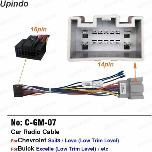 Car Audio Cable Adapter for Buick Excelle for Chevrolet Sail 3 Wiring Harness Android Media Player 16-pin Power Connector Socket