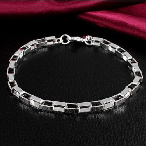 Wholesale Free shipping 925 Silver colorBracelet, 925 silver jewelry bracelet All square lattice