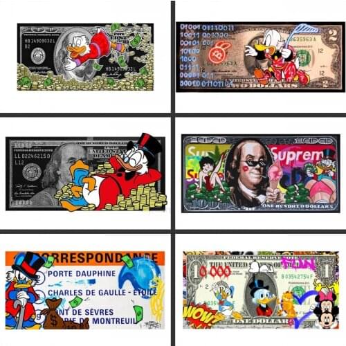 Disney Cartoon Canvas Painting Mickey Mouse Donald Duck Money Press 100 Dollar Poster Print Wall Art Picture for Home Decoration