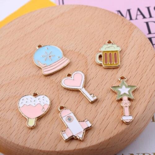 Enamel Necklace Pink Airplane Crystal-ball Star Love Charm Bracelet DIY Pendant Oil Drop Gold Metal Earring Jewelry Accessories