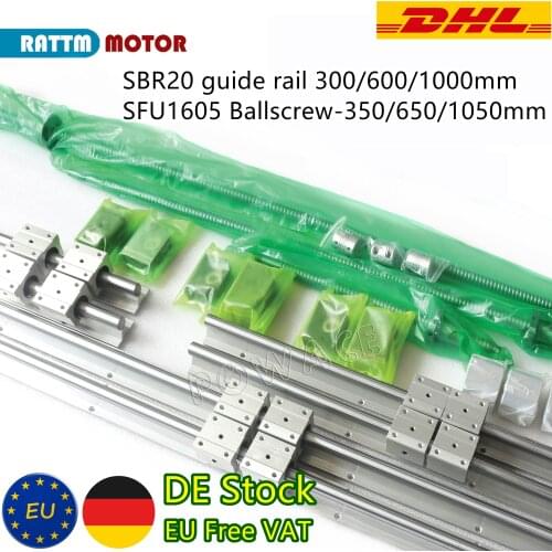 【EU Free Ship】CNC Tool 6Pcs Linear Guide Rail SBR20 L300/600/1000mm&3pcs Ball Screw SFU1605-350/650/1050mm+3 Set BK/BF12+SBR20UU
