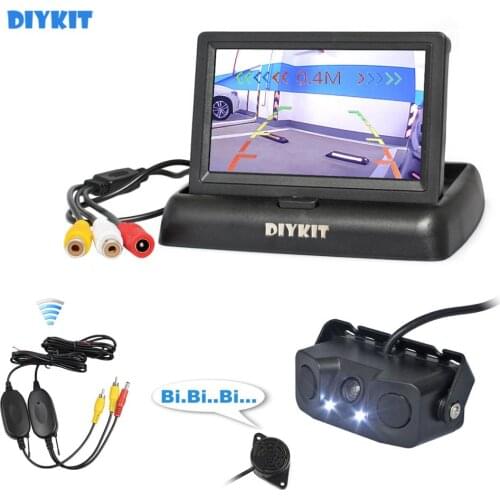 DIYKIT Wireless 4.3" Car Reversing Camera Kit Back Up Car Monitor Parking Radar Sensor 2 in 1 Car Camera Parking System