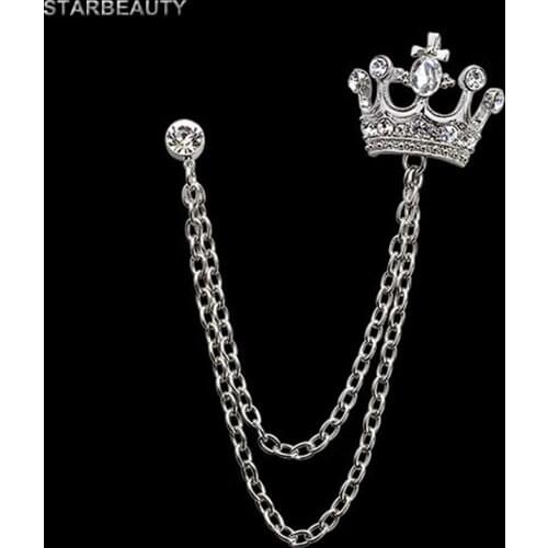 Classic European Crown Brooch Lapel Pin Men Suit Boutonniere Badge Brooches for Men Women Broches Chain Tassel Lapel Pins Gift