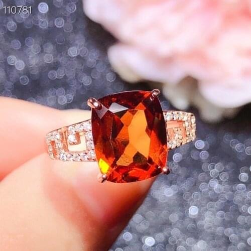 Big Stone Fashion Woman Wedding Ring 100% Vivid Orange Natural And Real Garnet Ring 925 sterling silver Fine jewelry