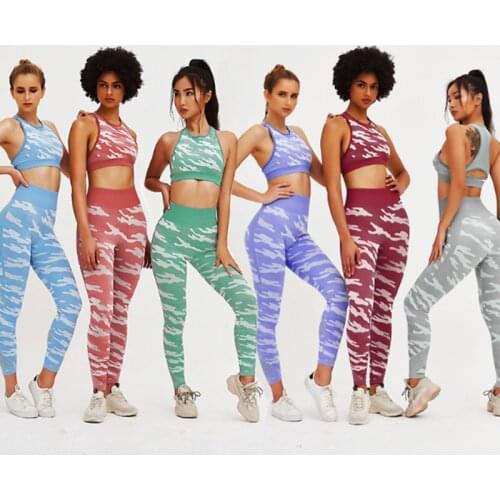 Camouflage Yoga Bra Vest 2 Pcs Girl Sportswear High Waist Leggings Gym Clothing Running Suit Yoga Set Workout Clothes For Women