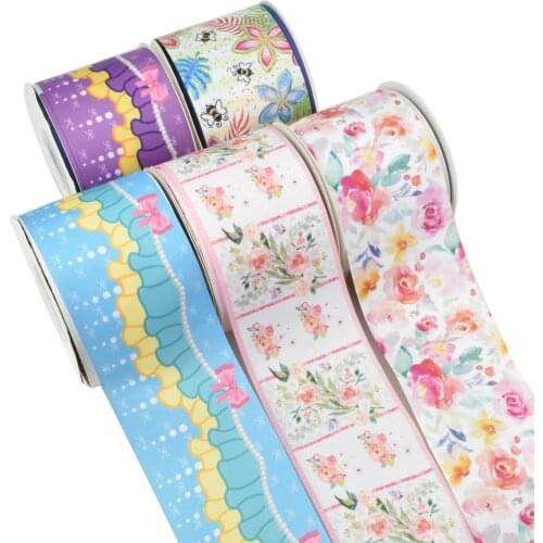 New Colorful Flower Cartoon Printed Grosgrain Ribbon Party Decoration 10 Yards DIY Bow Bag Material Handmade 10Y