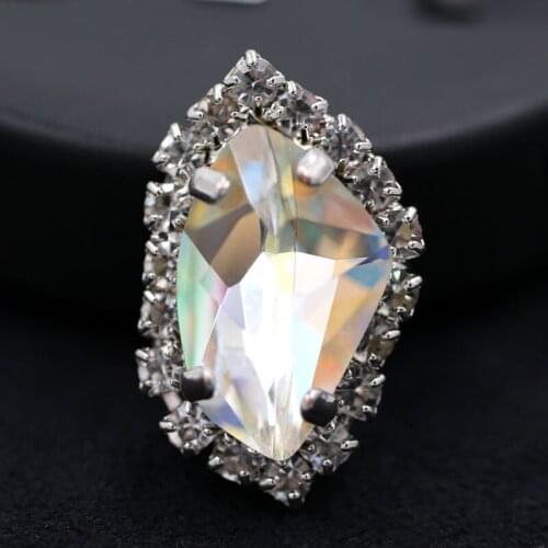 Hot!! Material AB glass rhinestones sew on sliver base crystal button diy wedding decoration/clothing/chain/choker/necklace