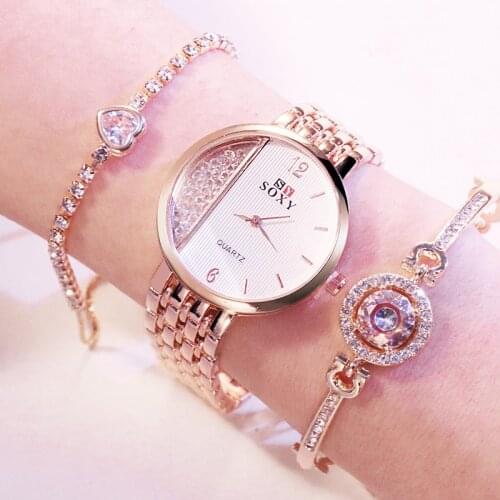 Top Brand Designed Stainless Steel 3pcs Watch Set Women Wristwatches Fashion Crystal Quartz Watches Ladies Luxury montre femme