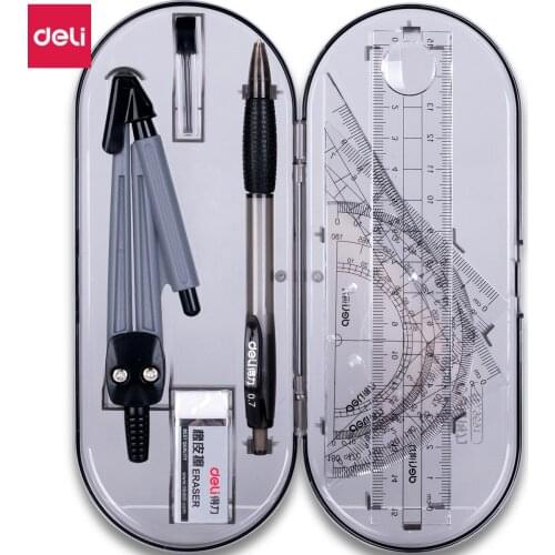 10 Sets Deli Ruler Compasses Set 8pcs/set Drawing Test Teaching Ruler Triangular Ruler Set Student Stationery for School Office