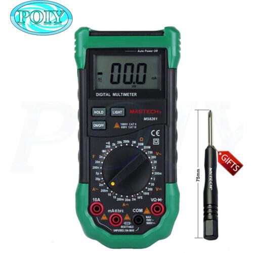 MASTECH MS8261 Digital Multimeter AC/DC V/A Capacitance Resistance Transistor Tester Meter