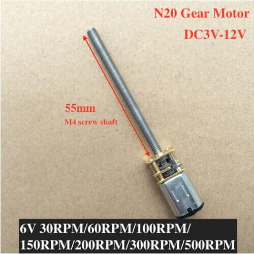 Micro DC 3V-12V 5V 6V 30RPM- 500RPM N20 Full Metal Gear Motor 55mm Long M4 Screw Shaft Screw Reducer Motor