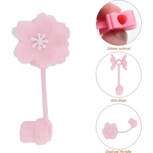Cute Drinking Straw Tips Lid Flower Shaped Silicone Dust Proof Straw Plug Cartoon Reusable Straw Cover For Drinking Cup
