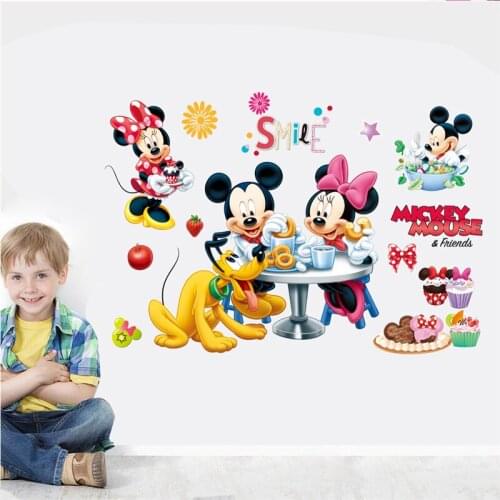 Cartoon Wall Stickers For Kids Rooms Children Bedroom Living Room Mickey Minnie Wall Decal Art Poster Mural Christmas Decor Gift