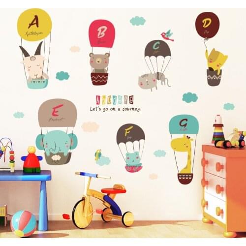 Cartoon Animals Wall Sticker DIY Hot Air Balloons Wall Decals for Kids Room Baby Bedroom Home Decoration Self Adhesive Wallpaper