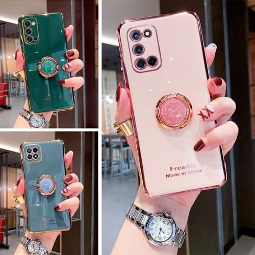 Plating Soft Phone Case For OPPO A74 A54 A95 A93 A95 5G 4G Find X3 Pro K9 Realme C21 C20 V13 8 Pro 5G Ring Holder Stand Cover