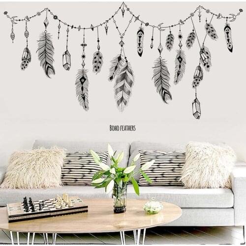 Black Feathers Wall Stickers For Bedroom Living Room Bathroom Bar Kitchen Wall Decor Removable Art Decals Mural Diy