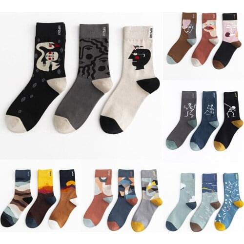 Q 3Pairs Couples Outdoor Skateboard Sox Autumn Winter Creative Abstract Art Harajuku Hip Hop Streets Tide Sock Happy Funny Socks