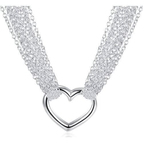 New 925 Sterling Silver WomenS Necklace Multi-Line Heart-Shaped Pendant Necklace Korean Fashion WomenS Jewelry Factory Price