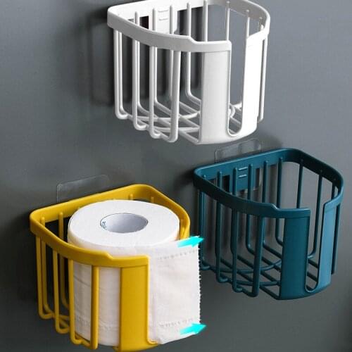 New Wall Mounted Roll Paper Holder Adhesive Hanging Tissue Basket Drainage Storage Rack for Toilet Bathroom Bathroom Hardware