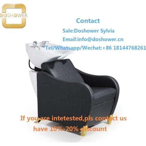 Barber shop set of furniture with hair washing brush for shampoo sink and chair