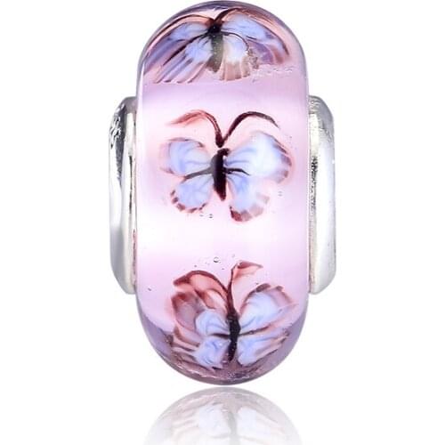 Fits Pandora Bracelet Original 925 Sterling Silver Butterfly Glass Charms Women Beads for Jewelry Making Kralen Bijoux