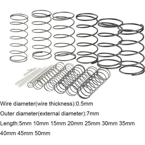 10PCS 0.5*7*5-50mm Spring Steel Small Compression Release Mechanical Return Spring Pressure Spring OD 7mm 0.5x7x5-50mm