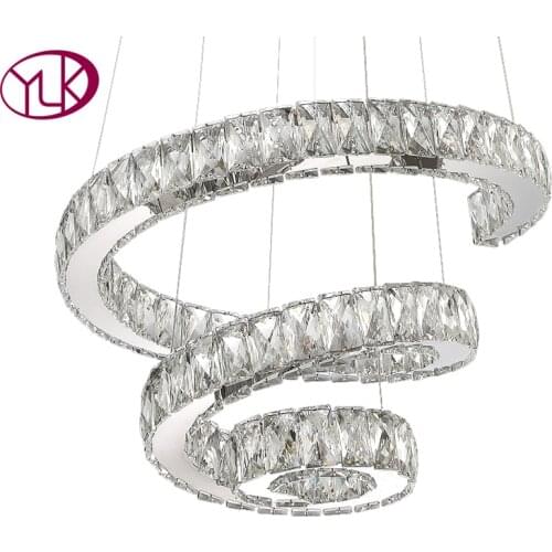 Luxury Crystal Ring LED Chandelier Modern Cristal Long Hanging Lighting for Dinging Room Round Indoor Home Decor Luminaire