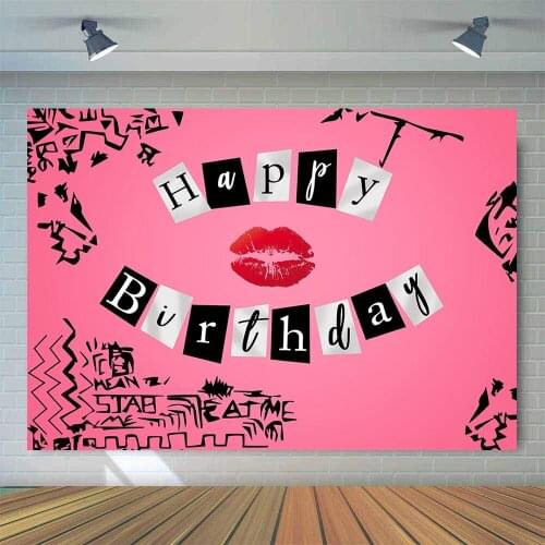 Pink Birthday Backdrop for Photography Red lips Sweet 16th Girls Portrait Background for Birthday Party Decoration 18th 21th