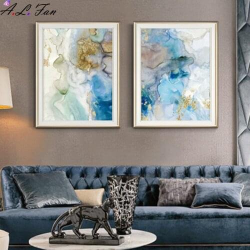 Modern minimalist light luxury decorative painting abstract blue ocean simple beauty restaurant wall painting corridor aisle