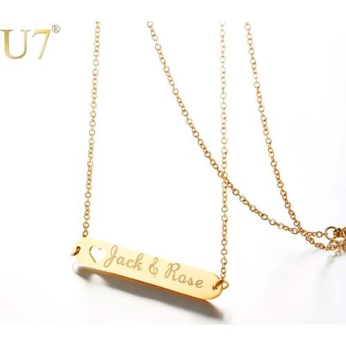 U7 Personalized Monogram Necklace For Men/Women Roman Numeral Wedding Date Name ID Bar Jewelry Anniversary Gift Gold Color N1117