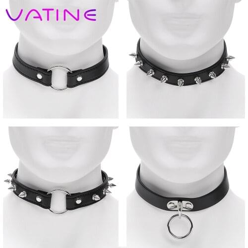 VATINE Neck Ring Punk Style Spike Rivet Buckle Collar Slave Restraints SM Bondage Sex Toys for Couples Roleplay Adult Games