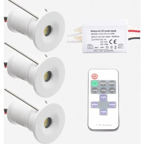 Cabinet Bulb Lamp with Remote Switch Dimmable 1W 12V IP65 Mini LED spotlight + Slim Driver Adapter