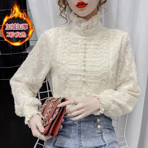 Women Blouse Womens Lace Autumn Winter Long-Sleeved Top Blusas Ropa De Mujer