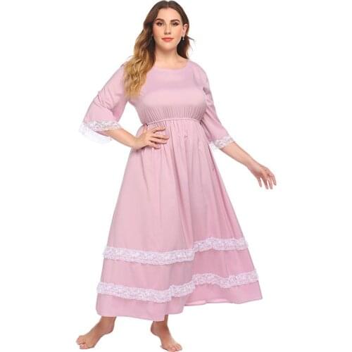Women 2021 Spring Plus Size Dress Princess Sleepshirts Vintage Palace Style Lace Nightgowns Nightdress Lounge Sleepwear