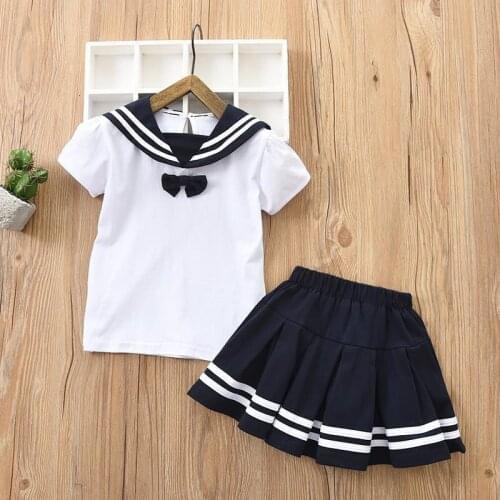 3-11 Years Kids Clothing Sets Summer College Style Short Sleeve Skirt 2pcs Casual Fashion Suits For Girls Children Clothes 2020