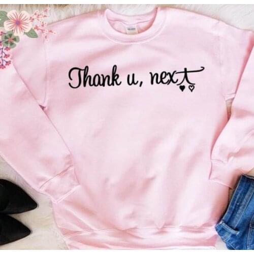 Aesthetic Casual Stylish Long Sleeve Pink Sweatshirt Clothing Thank You Next Tumblr Pullover Women Graphic Hipster Outfits Tops