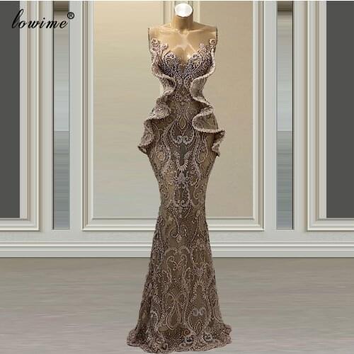 Vintage Prom Dresses Mermaid Pearls Evening Dresses For Women Party Night Arabic Lace Red Carpet Runaway Dresses Wedding Party