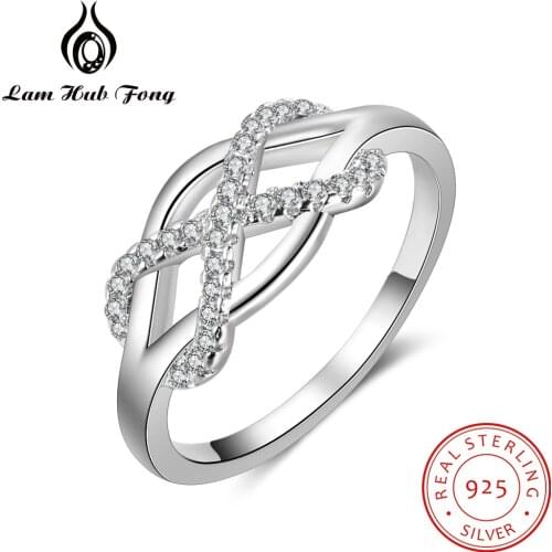 Women 925 Sterling Silver Wedding Rings Infinity Shape Cubic Zirconia Ring Engagement Bridal Gift Fine Jewelry (Lam Hub Fong)